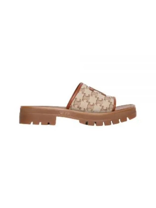 Clea Triomphe Canvas Calfskin Slipper Brown Beige - CELINE - BALAAN 2