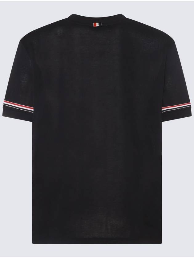 Striped Detail Crew Neck Cotton Short Sleeve T-Shirt Navy - THOM BROWNE - BALAAN 3