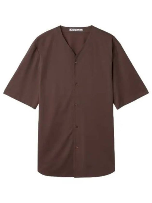 collarless shirt dark brown - ACNE STUDIOS - BALAAN 1