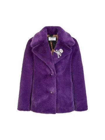 Women's Short Eco Mink Fur Coat Purple - PHILIPP PLEIN - BALAAN 1