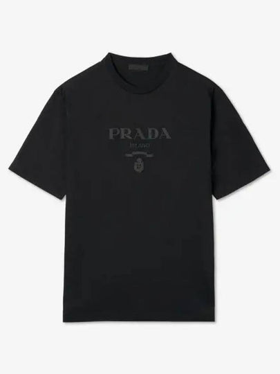 Logo Print Crew Neck Cotton Short Sleeve T-shirt Black - PRADA - BALAAN 2