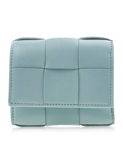 Cassette Tri-Fold Zipper Small Half Wallet Teal Washed - BOTTEGA VENETA - BALAAN 2