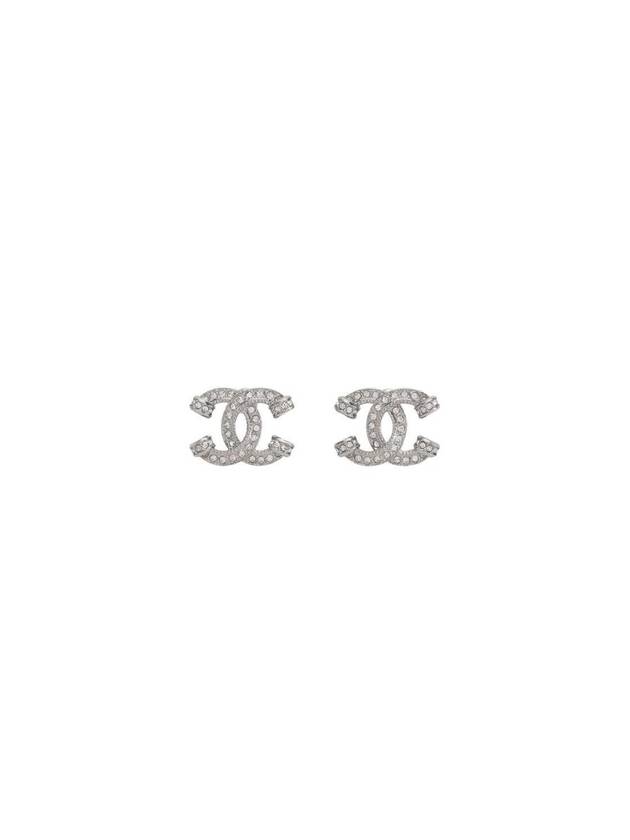 CC Logo Crystal Metal Earrings Silver - CHANEL - BALAAN 1