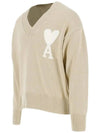 Big Heart Logo V-Neck Knit Top Beige - AMI - BALAAN 5