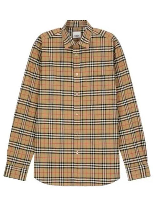 Small scale checked stretch cotton shirt beige - BURBERRY - BALAAN 1