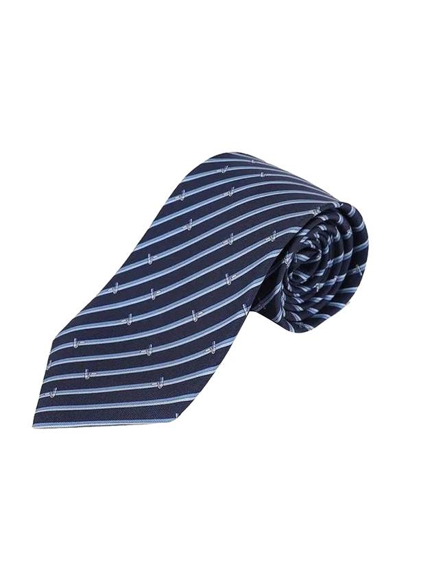 Tonal Print Silk Tie Navy - SALVATORE FERRAGAMO - BALAAN 1