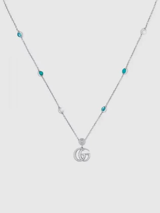 GG Marmont Double Pendant Necklace YBB527399001 Silver Blue - GUCCI - BALAAN 2