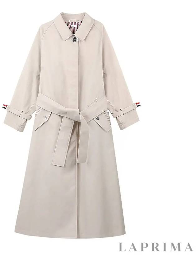 Waterproof Cotton Twill Raglan Trench Overcoat Khaki - THOM BROWNE - BALAAN 9