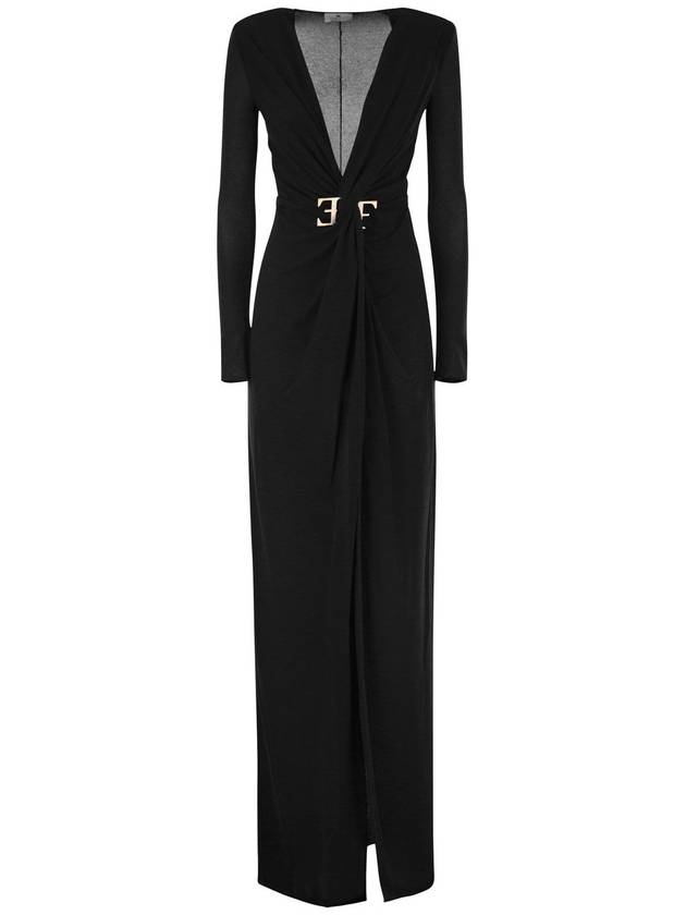 Red carpet dress in lurex jersey with knot and logo accessory - ELISABETTA FRANCHI - BALAAN 1