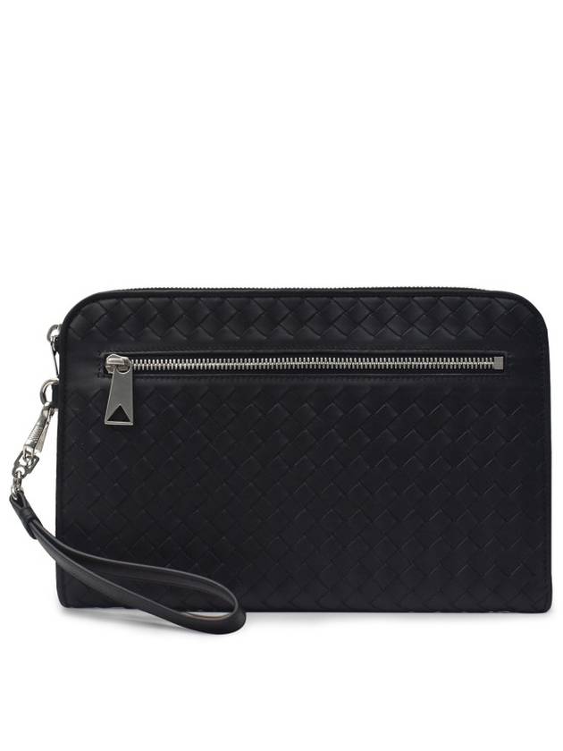 Intracciato Small Leather Clutch Bag Black - BOTTEGA VENETA - BALAAN 3