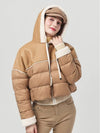 Women s Eco Mustang Patch Down Padded Camel Beige Crop Jacket DO6242JP12 - DOYOUKNOWMC GOLF WEAR - BALAAN 2