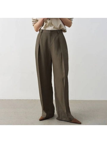 Linen Semi-Wide Pants Ash Khaki - NOIRER FOR WOMEN - BALAAN 1