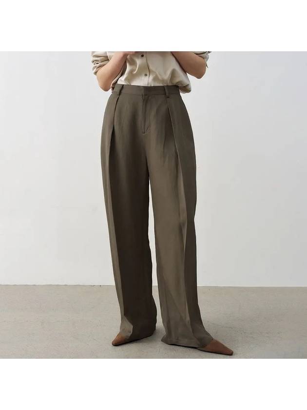 Linen Semi-Wide Pants Ash Khaki - NOIRER FOR WOMEN - BALAAN 2