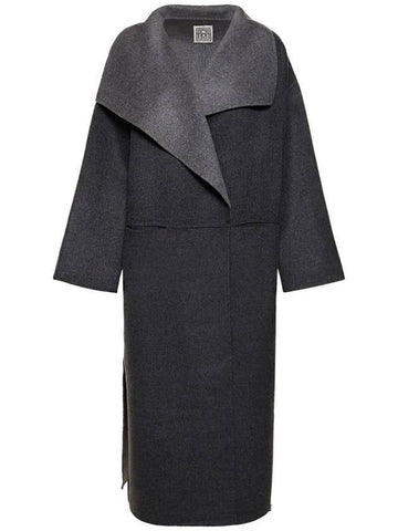 Women s Two tone Signature Wool Cashmere Single Coat Dark Gray Melange - TOTEME - BALAAN 1