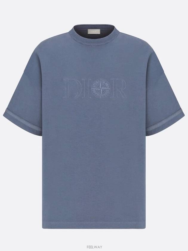 Oversized Fit Cotton Jersey Short Sleeve T-Shirt Blue - DIOR - BALAAN 6