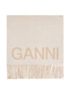 logo print fringe wool muffler beige - GANNI - BALAAN.