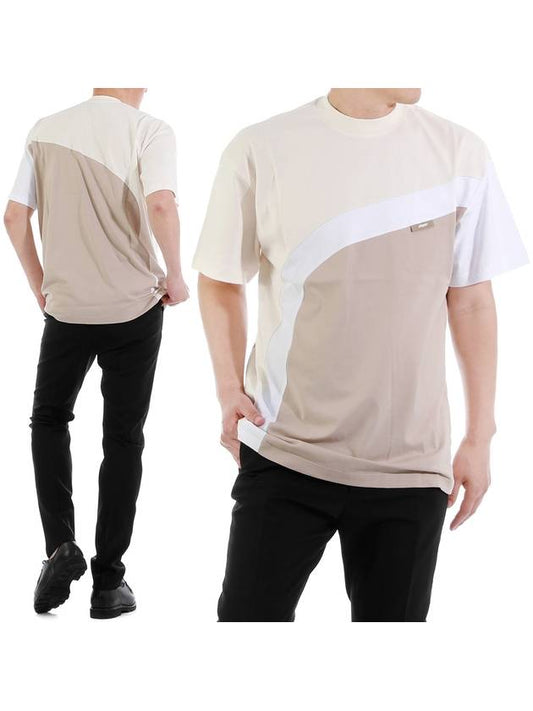 Logo Label Short Sleeve T-shirt Beige - MSGM - BALAAN.