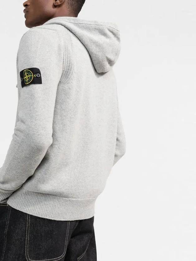 Waffen Patch Knit Zip Up Hoodie Light Grey - STONE ISLAND - BALAAN 5