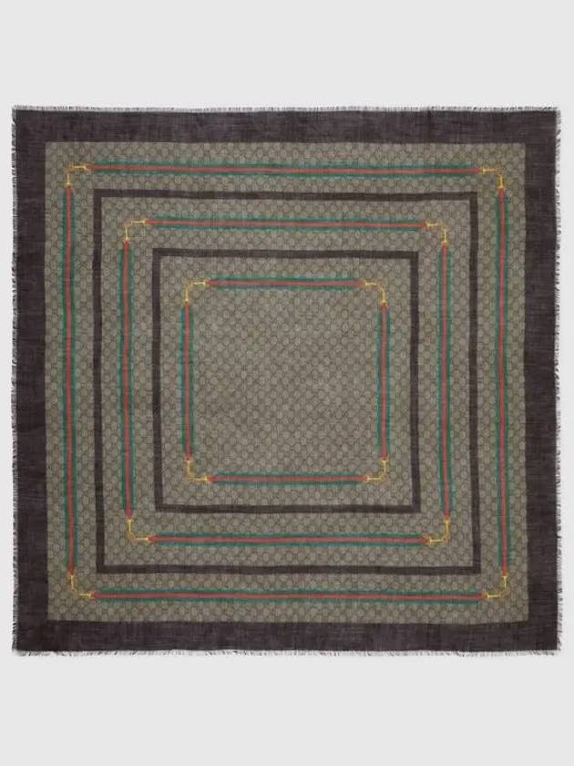 GG Web Square Silk Wool Shawl Scarf Brown Beige - GUCCI - BALAAN 2