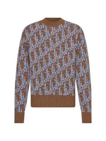 Oblique Wool Jacquard Knit Top Blue Brown - DIOR - BALAAN 1