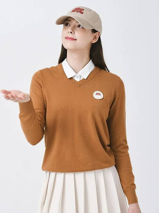 Signature wappen V neck long sleeve knit CAMEL - MONBIRDIE GOLF - BALAAN 1