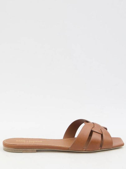 Tribute Smooth Leather Flat Mules Amber - SAINT LAURENT - BALAAN 2