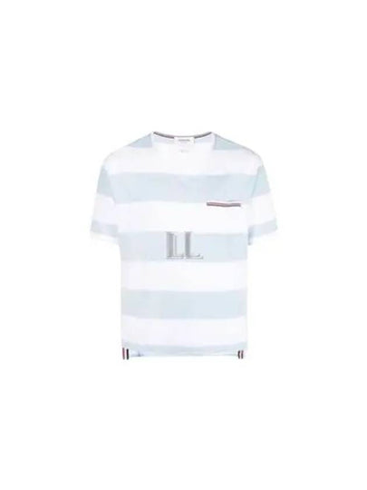 Men's Rugby Striped Pick Pocket Short Sleeve T-Shirt Light Blue White - THOM BROWNE - BALAAN 2