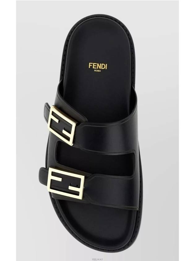 Women's FF Leather Fill Flat Sandals Slippers Black - FENDI - BALAAN 4