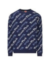 Paris Monogram Print Allover Cotton Sweatshirt Navy - KENZO - BALAAN 2