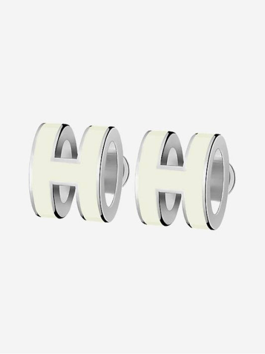 Mini Pop H Palladium Earrings Blanc - HERMES - BALAAN 2