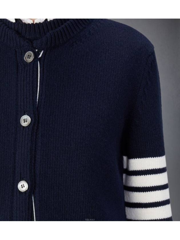 Floral Intarsia Cotton Cardigan Navy - THOM BROWNE - BALAAN 4