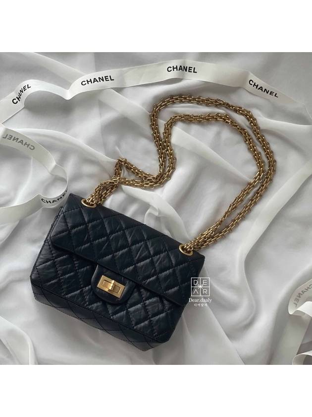 Mini 2.55 Handbag Aged Calfskin Gold Black - CHANEL - BALAAN 3