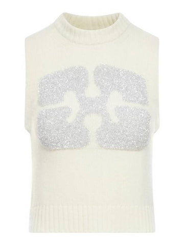 Graphic Wool Mix Vest Knit Top Egret - GANNI - BALAAN 1