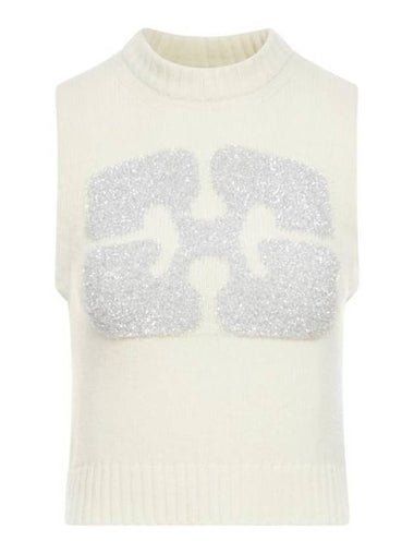 Graphic Wool Mix Vest Knit Top Egret - GANNI - BALAAN 1