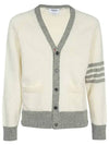 V-Neck 4-Bar Wool Cardigan White - THOM BROWNE - BALAAN 2