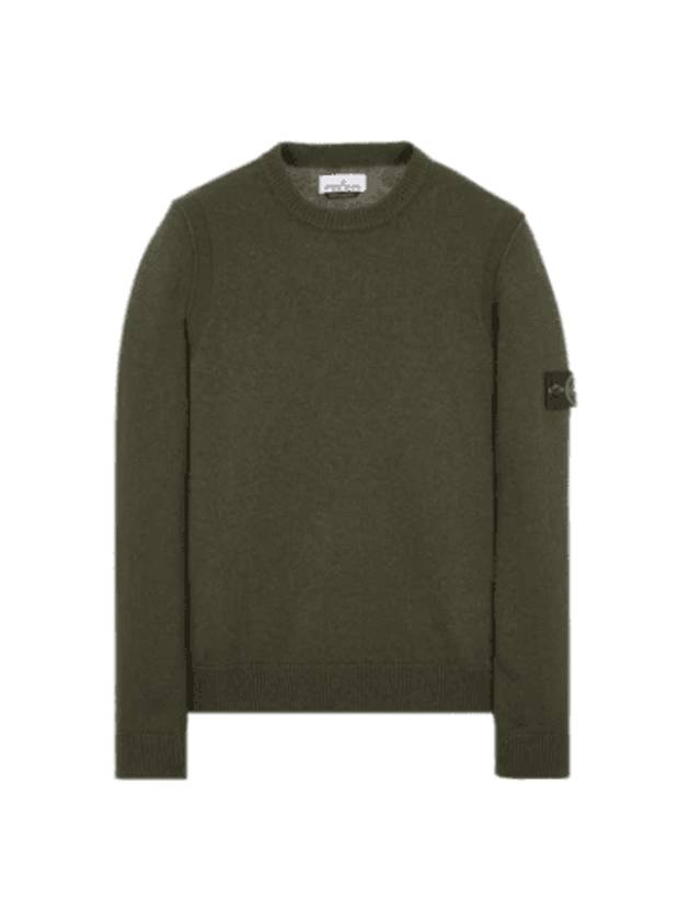 Logo Patch Crew Neck Wool Knit Top Khaki - STONE ISLAND - BALAAN 2