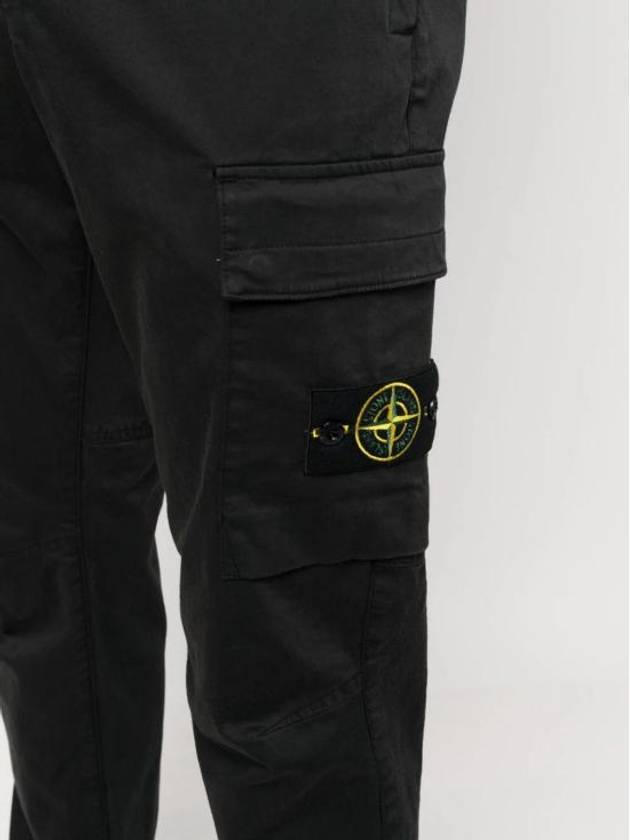 Garment Dyed Cotton Wool Satin Cargo Track Pants Black - STONE ISLAND - BALAAN 5