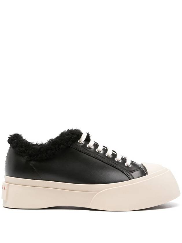 Women s Lace Pablo Shearling Leather Low Top Sneakers Black - MARNI - BALAAN 2