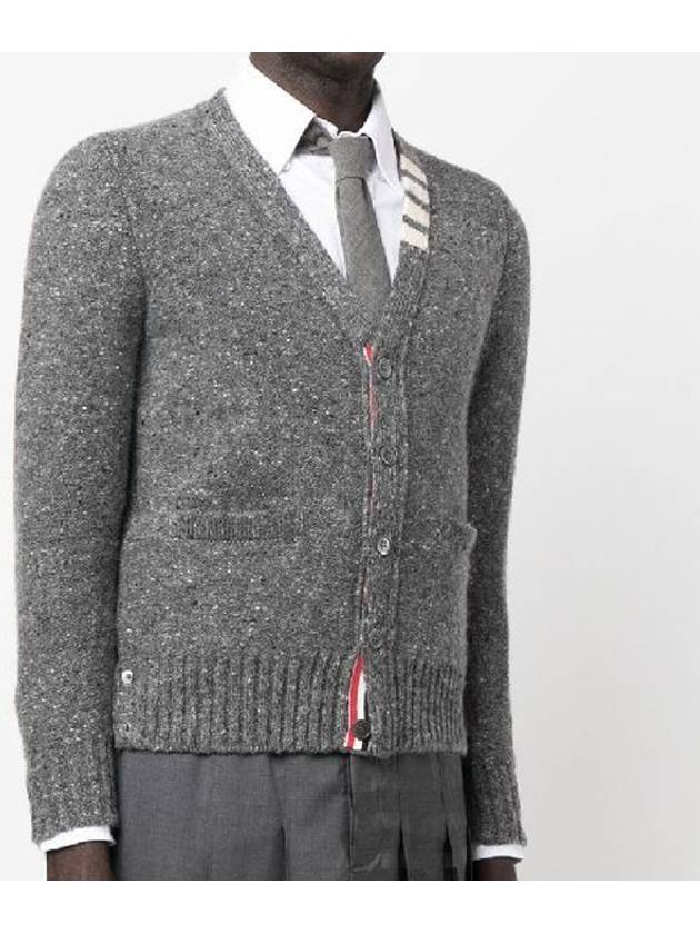 Reverse Jersey Stitch Donegal 4-Bar V-Neck Cardigan Grey - THOM BROWNE - BALAAN 3