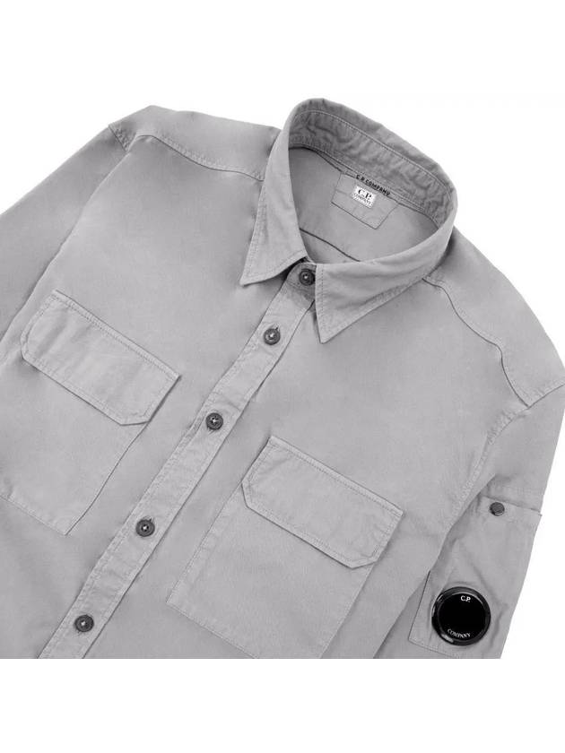 Men's Cavardine Wappen Button Long Sleeve Shirt Grey - CP COMPANY - BALAAN 4