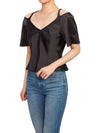 Double Satin Fitted Open Neck Blouse Black - GANNI - BALAAN 8