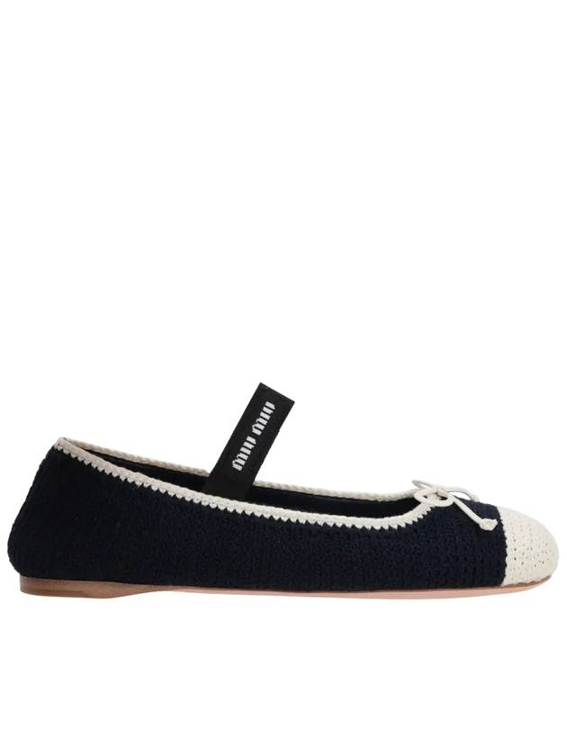 Elastic Band Detail Crochet Knit Ballerina Navy - MIU MIU - BALAAN 2