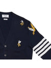 Men's Merino Bird Bee 4 Bar V-Neck Merino Cotton Cardigan Navy - THOM BROWNE - BALAAN 5