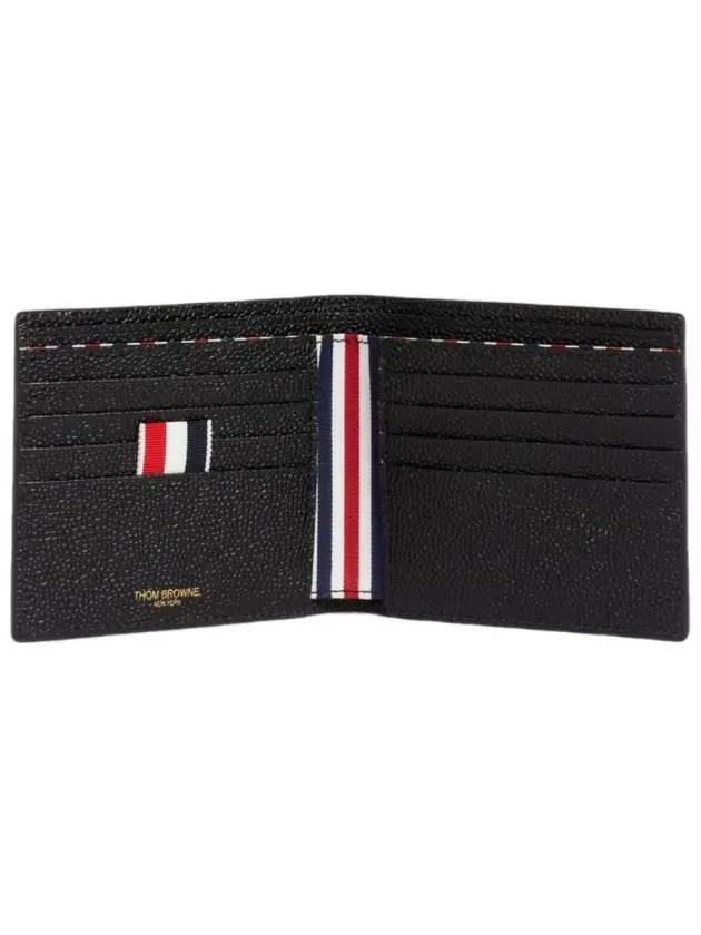 Pebble Grain Leather Debossed 4 Bar Billfold Half Wallet Black - THOM BROWNE - BALAAN 5