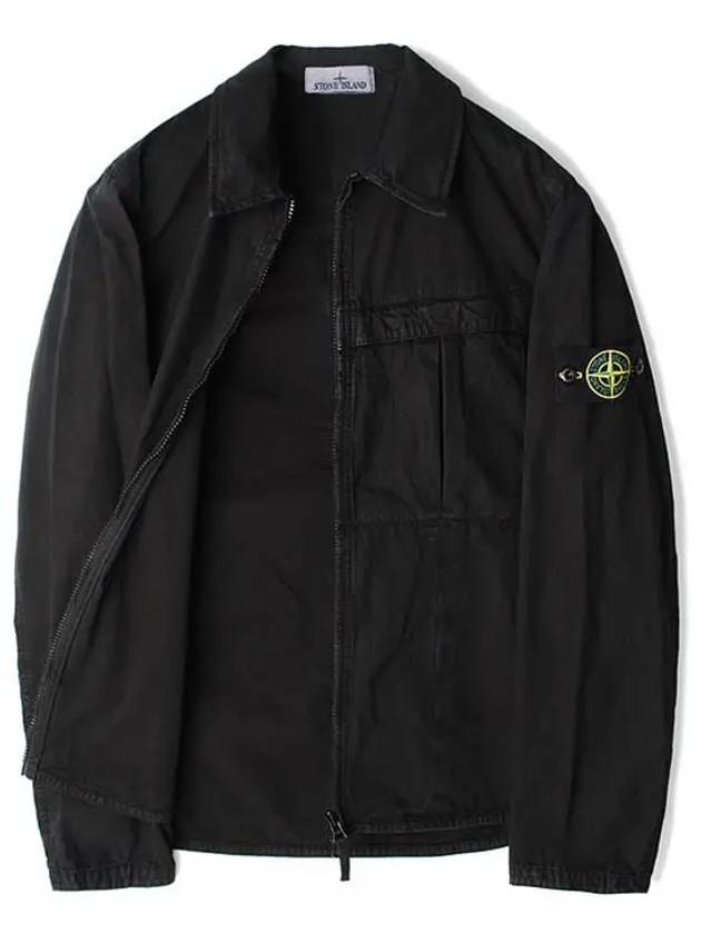 Organic Cotton Shirt Zip Up Jacket Black - STONE ISLAND - BALAAN 8