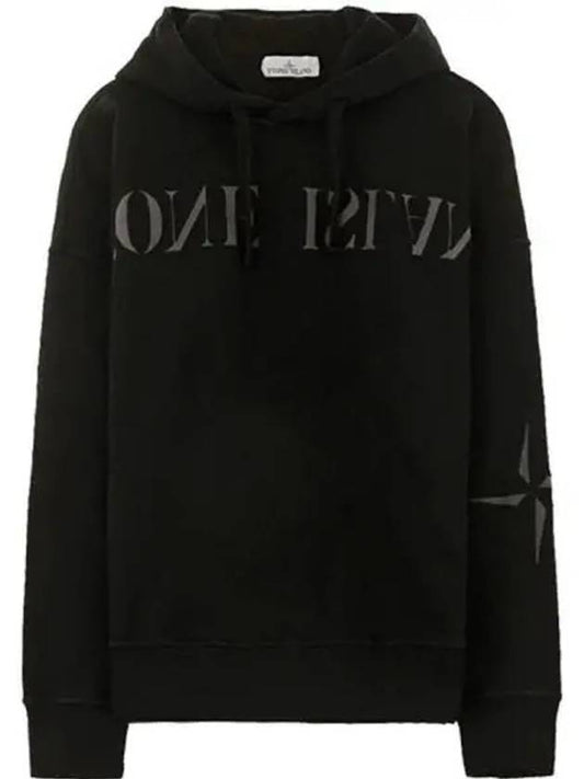 Logo Lettering Hoodie Black - STONE ISLAND - BALAAN 2