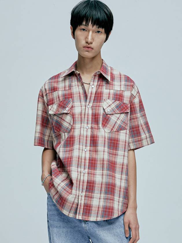 RTR Plaid Western Short Sleeve Shirt Red - KND - BALAAN 4