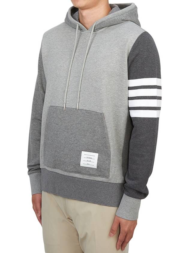 Panel Drawstring Cotton Hoodie Grey - THOM BROWNE - BALAAN 3