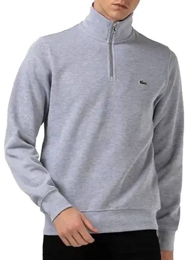 Logo Half Zip Up Cotton Sweatshirt Grey - LACOSTE - BALAAN 3