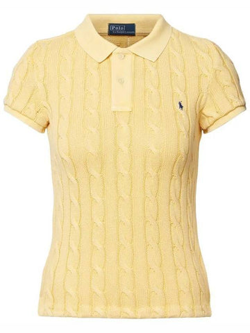 Slim Fit Cable Knit Polo Shirt Yellow - POLO RALPH LAUREN - BALAAN 1